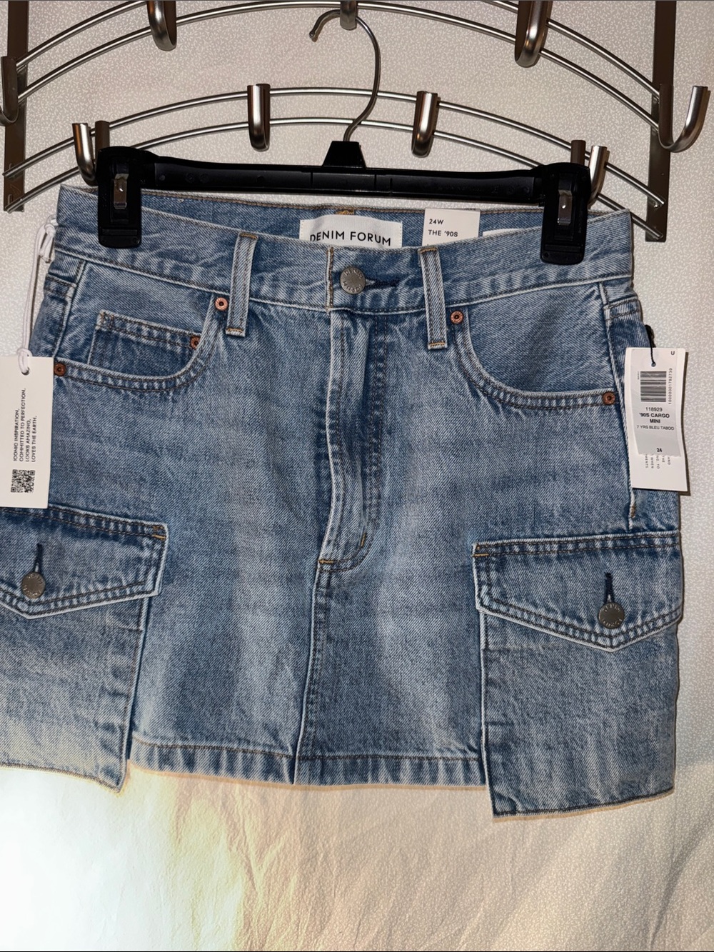 Denim Forum Light Blue Utility Cargo Denim Mini Skirt